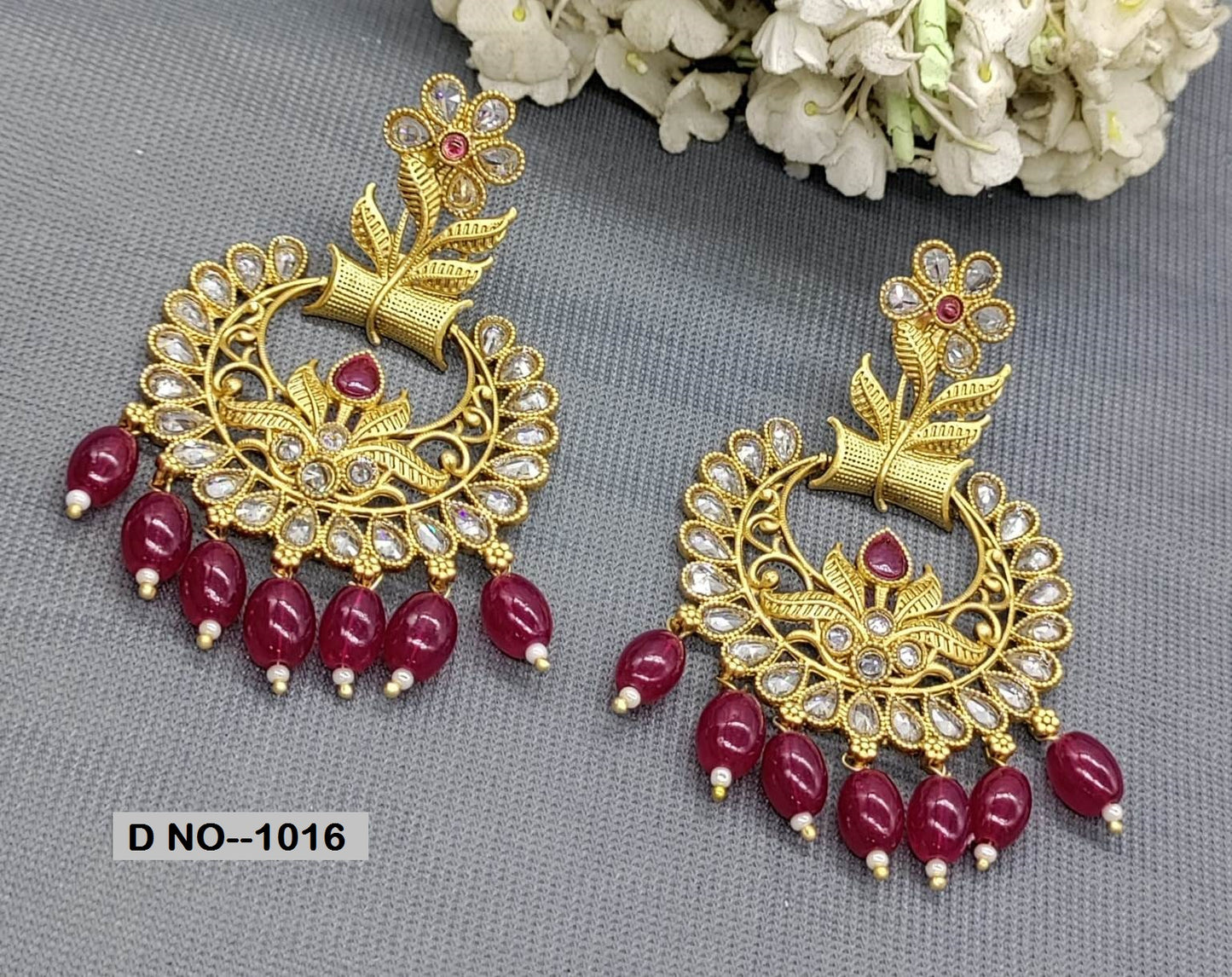 Polki Antique Golden Earring Sku 1379 rchiecreation