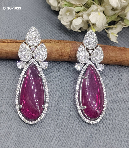 Rodium American Diamond Earrings Sku-1033 rchiecreation