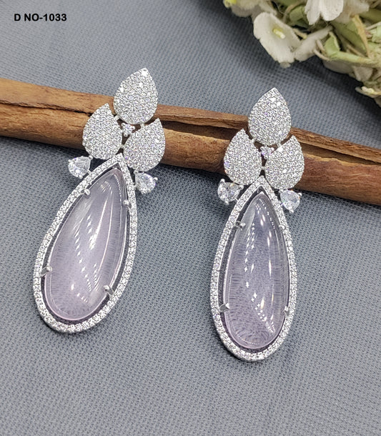 Rodium American Diamond Earrings Sku-1033 rchiecreation