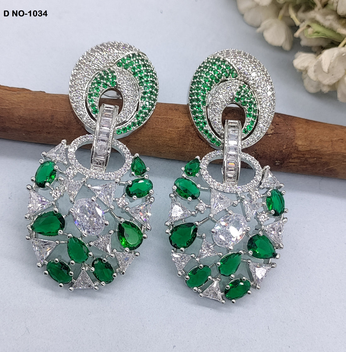 CZ American Diamond Earrings Sku-1034 rchiecreation