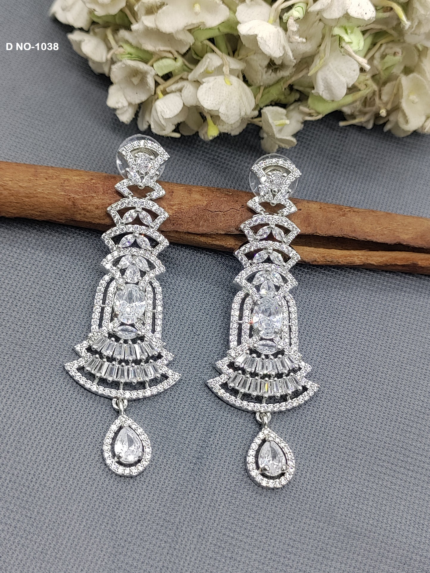 Rodium American Diamond Earrings Sku-1038 rchiecreation