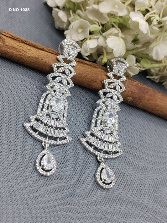 Rodium American Diamond Earrings Sku-1038 rchiecreation