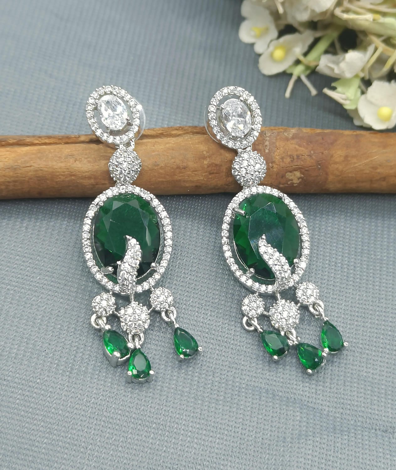 CZ Rodium  American Diamond Earrings Sku-1039 rchiecreation