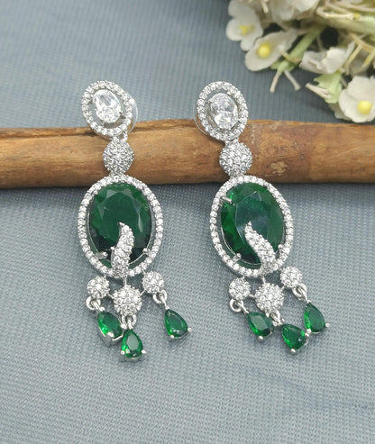 CZ Rodium  American Diamond Earrings Sku-1039 rchiecreation