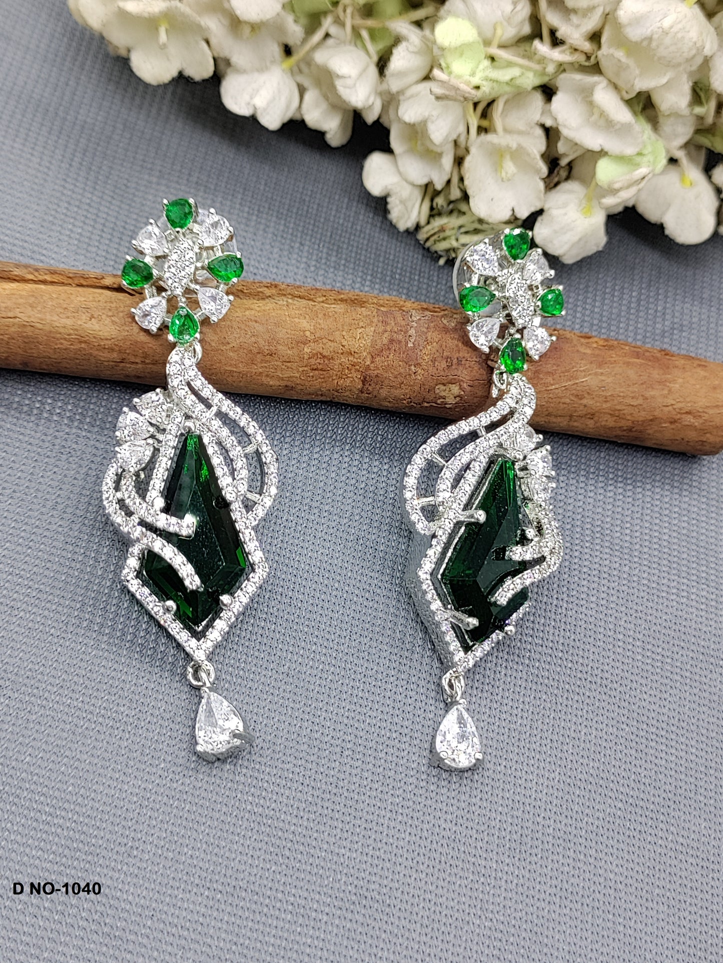 CZ Rodium  American Diamond Earrings Sku-1040 rchiecreation