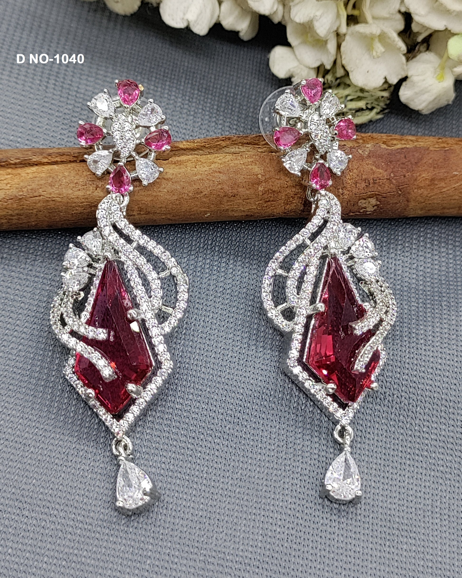 CZ Rodium  American Diamond Earrings Sku-1040 rchiecreation