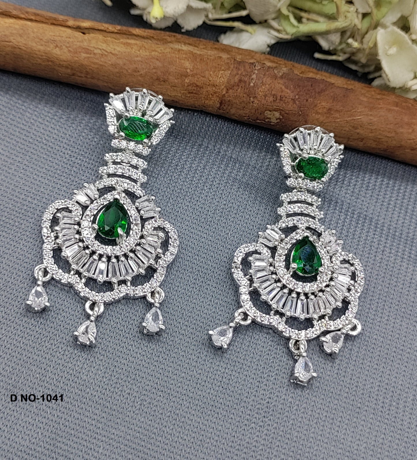 Rodium American Diamond Earrings Sku-1041 rchiecreation