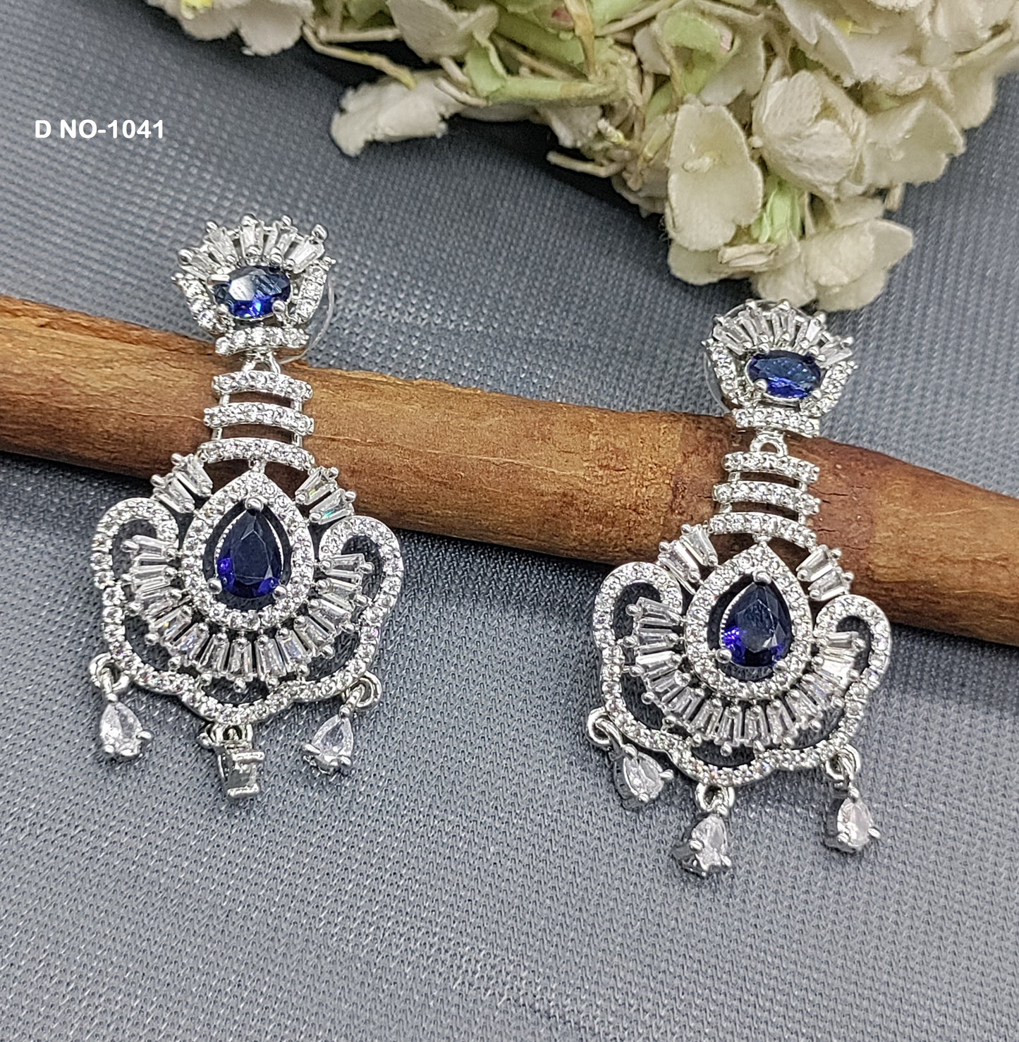 Rodium American Diamond Earrings Sku-1041 rchiecreation