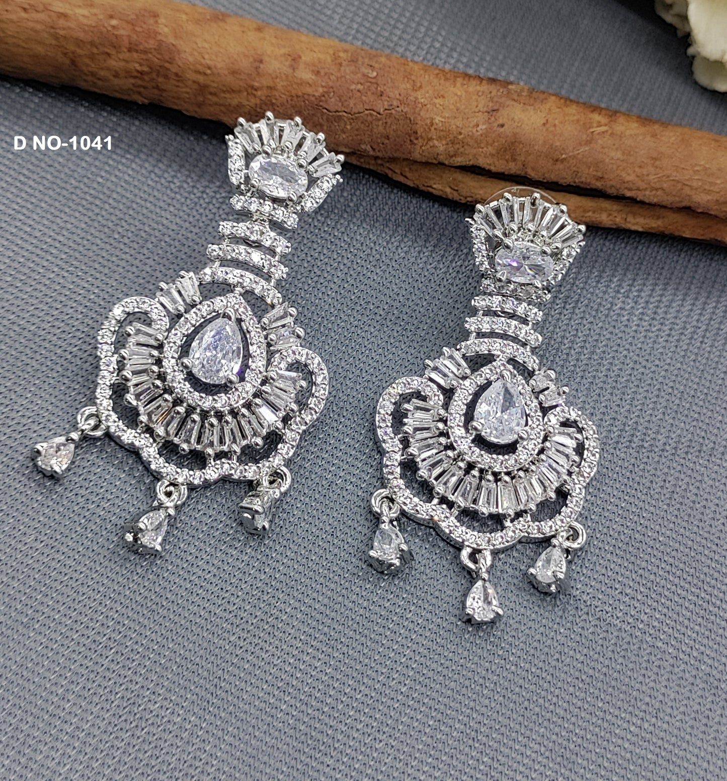 Rodium American Diamond Earrings Sku-1041 rchiecreation