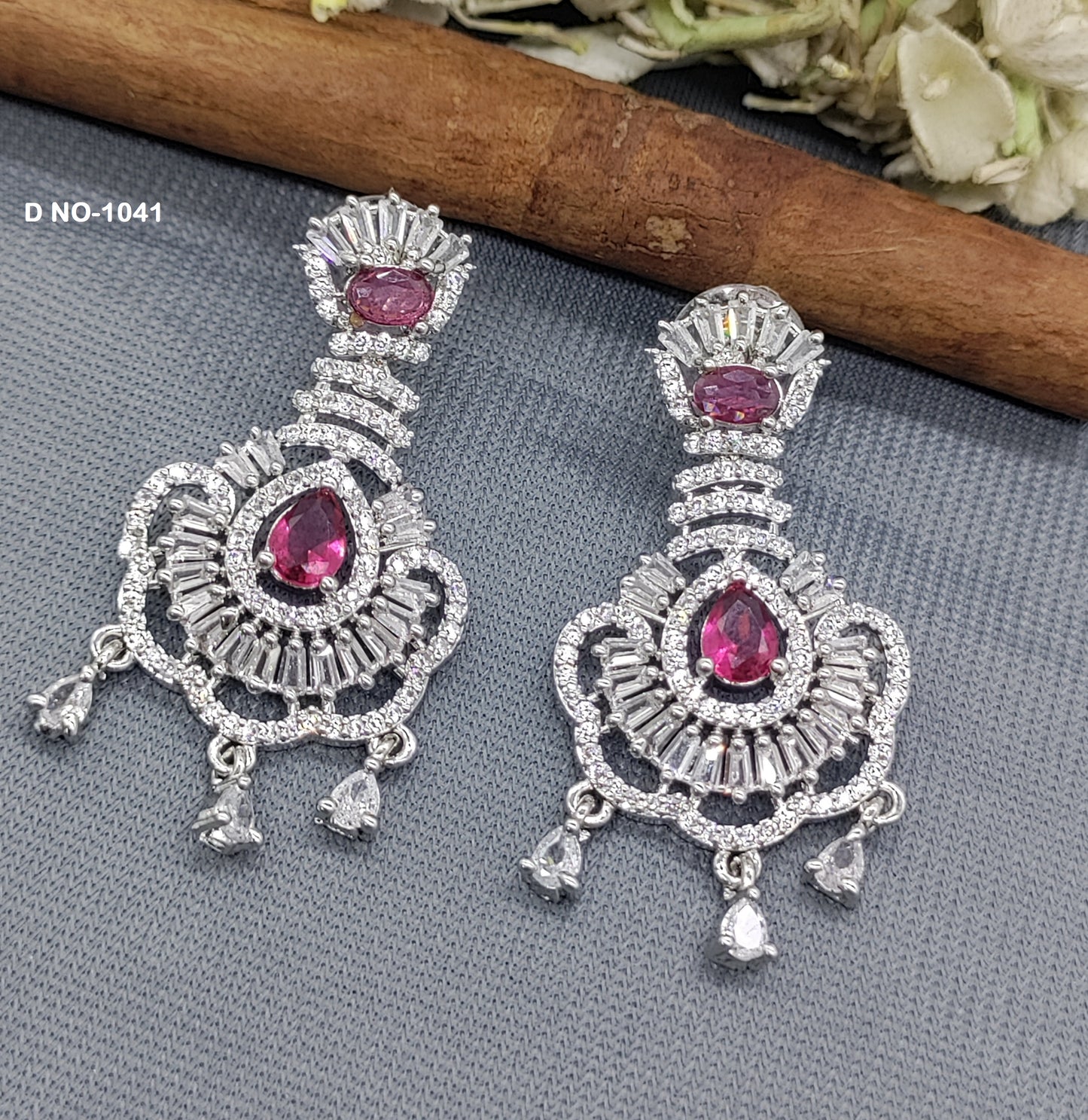 Rodium American Diamond Earrings Sku-1041 rchiecreation