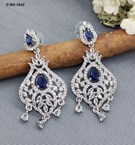 Rodium American Diamond Earrings Sku-1042 rchiecreation