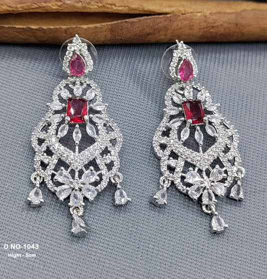 Rodium American Diamond Earrings Sku-1043 rchiecreation