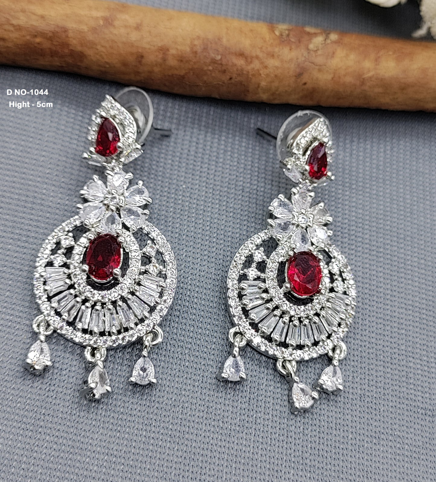 Rodium American Diamond Earrings Sku-1044 rchiecreation