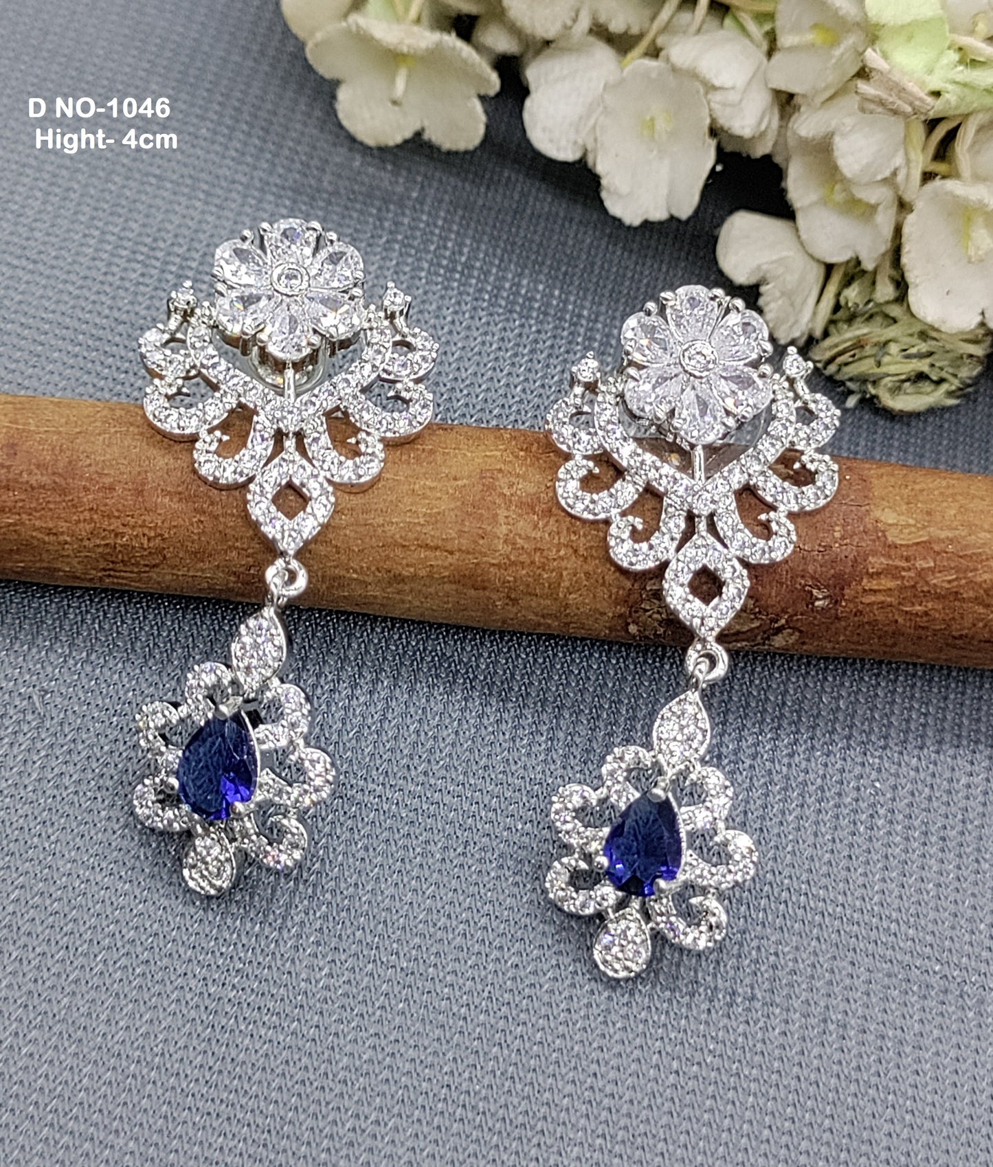 Rodium American Diamond Earrings Sku-1046 rchiecreation