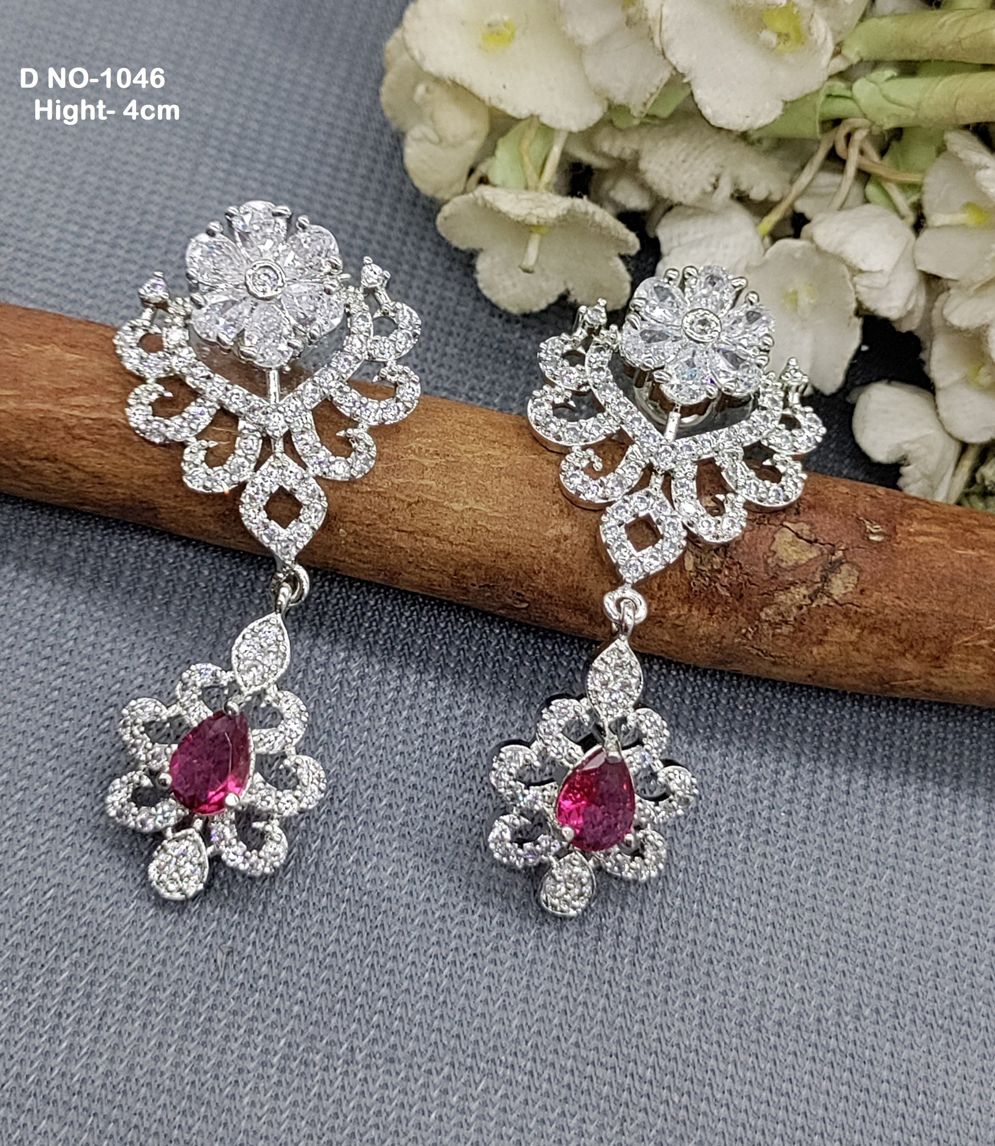 Rodium American Diamond Earrings Sku-1046 rchiecreation