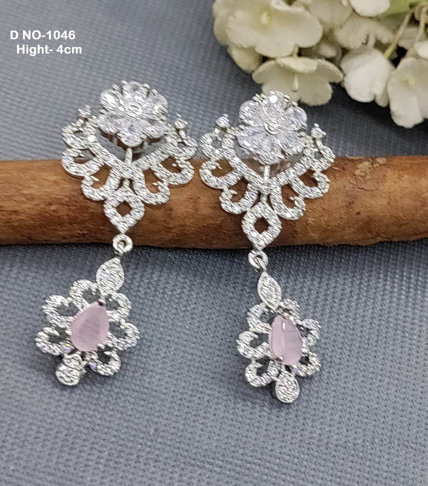 Rodium American Diamond Earrings Sku-1046 rchiecreation