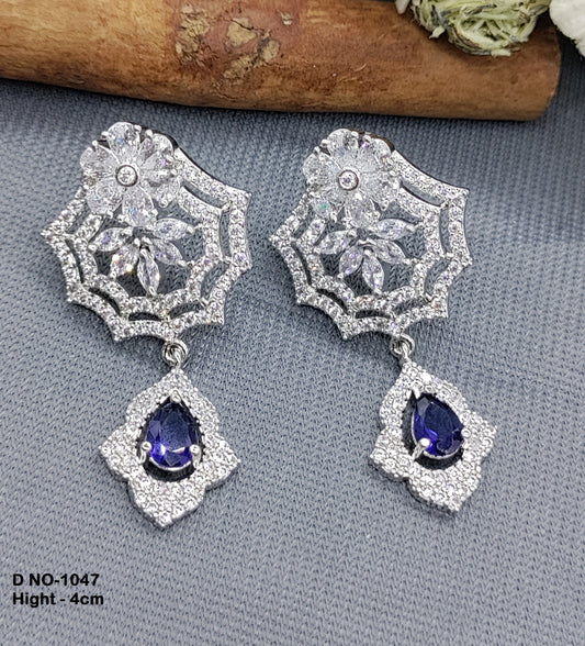 Rodium American Diamond Earrings Sku-1047 rchiecreation