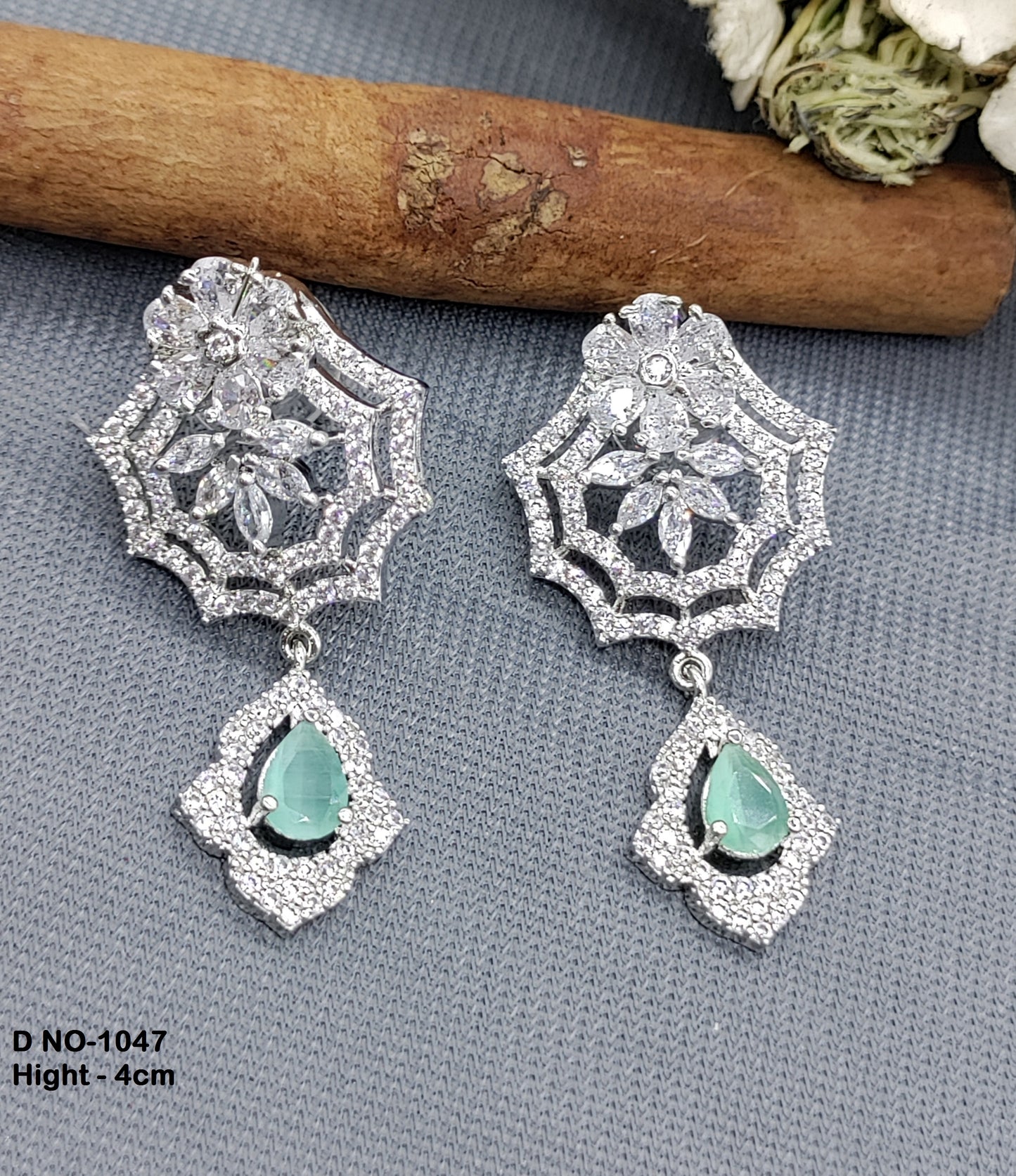 Rodium American Diamond Earrings Sku-1047 rchiecreation