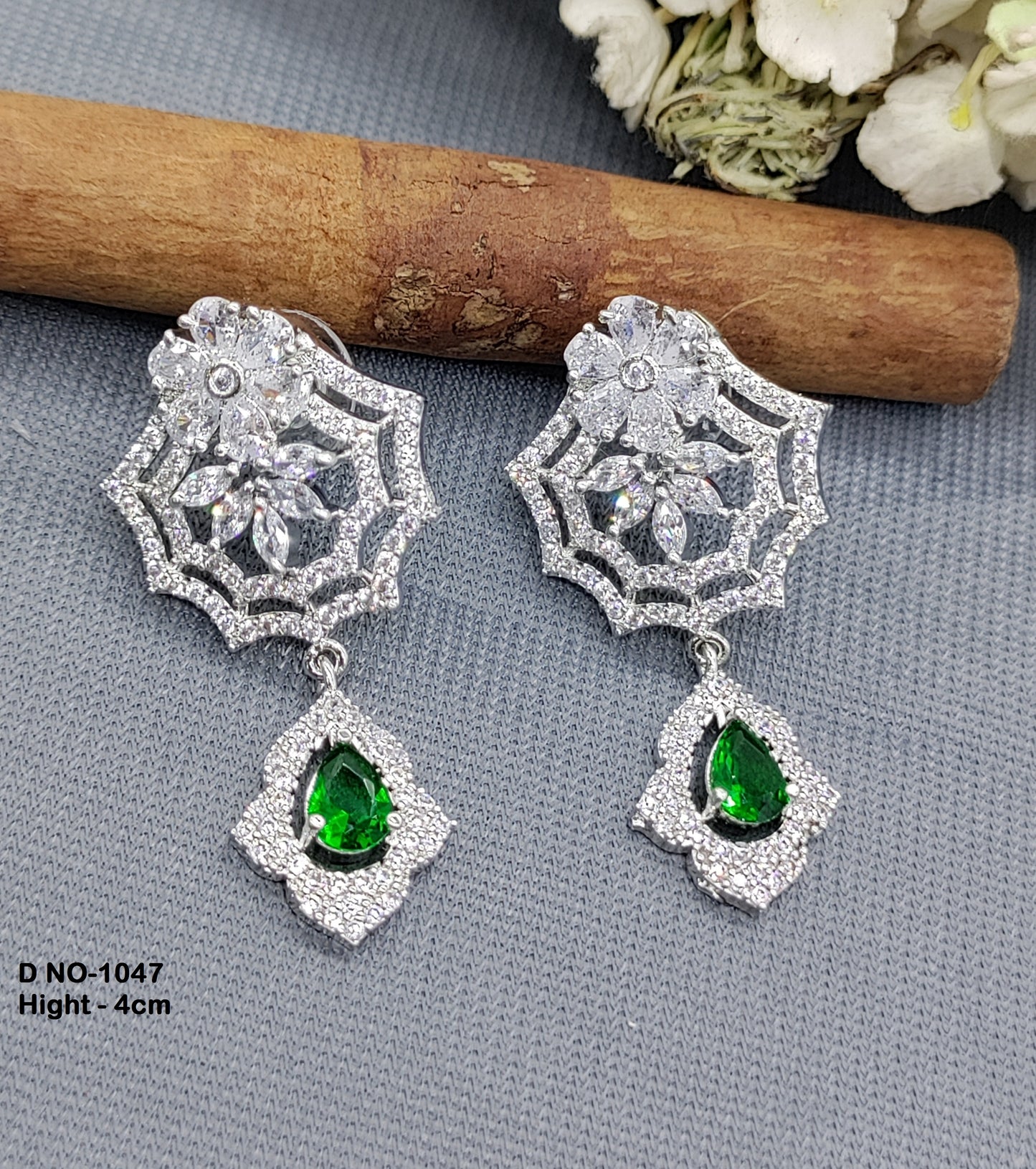 Rodium American Diamond Earrings Sku-1047 rchiecreation