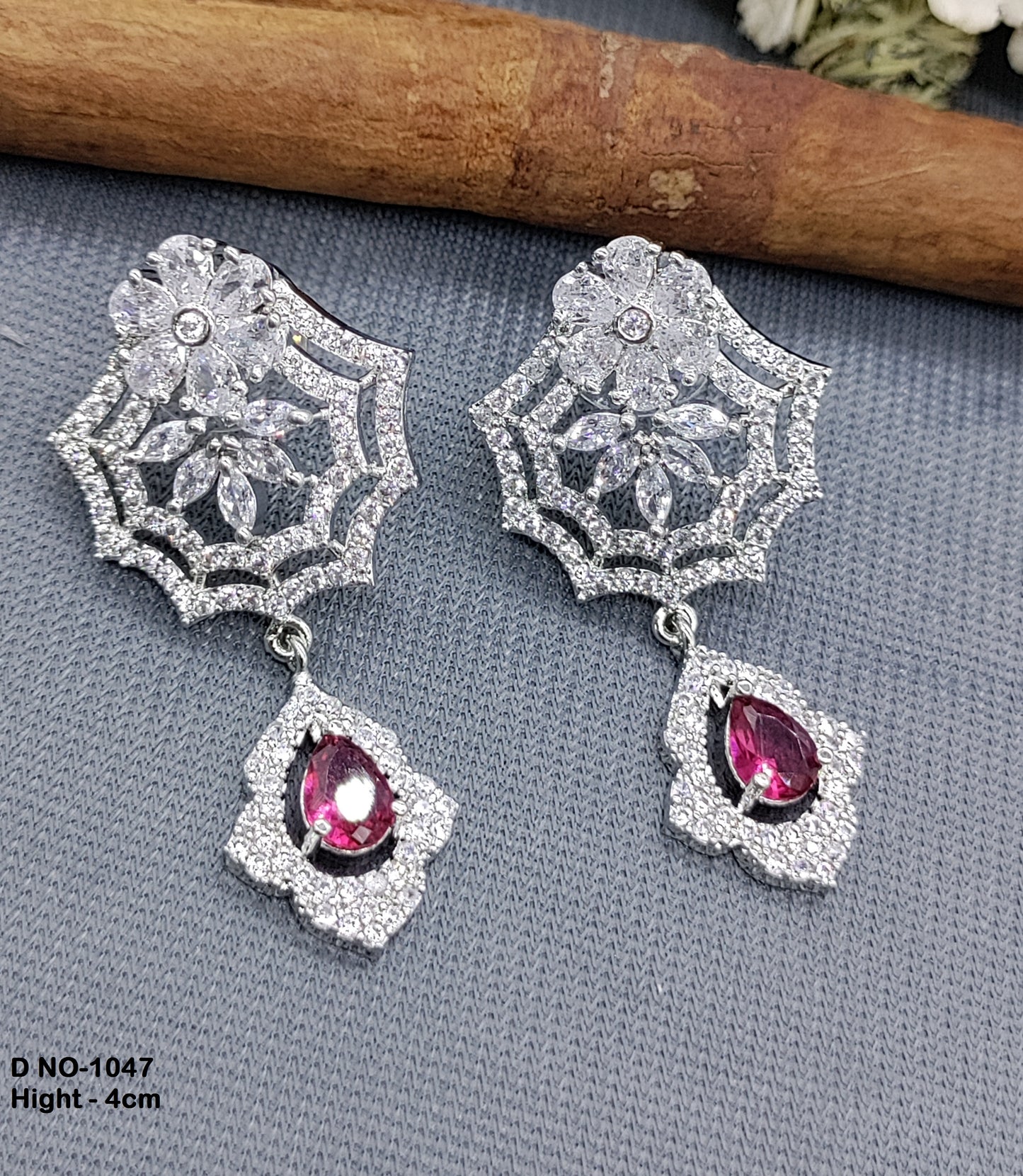 Rodium American Diamond Earrings Sku-1047 rchiecreation