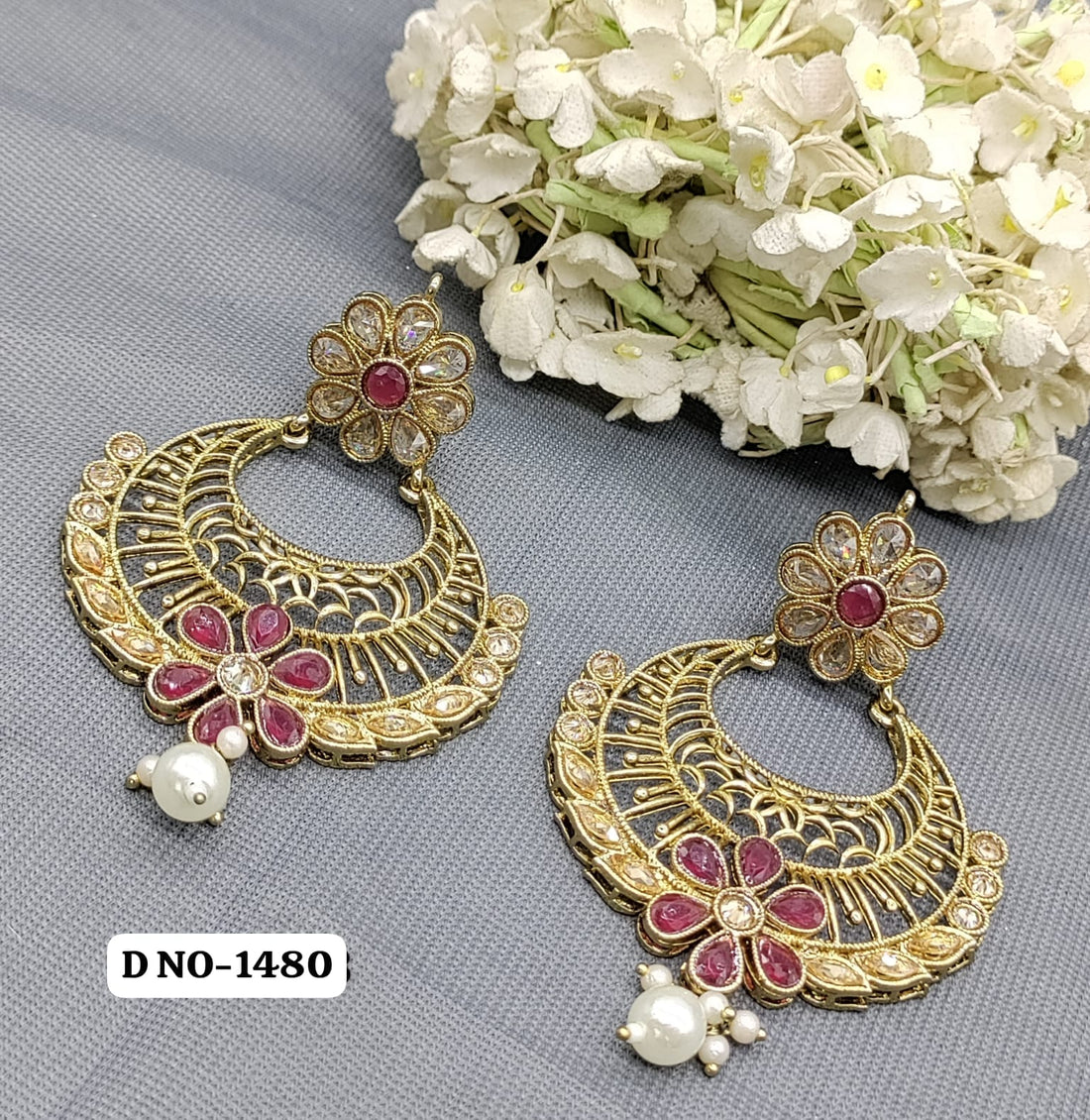Polki Earring Mehndi Sku 1480 A1 - rchiecreation