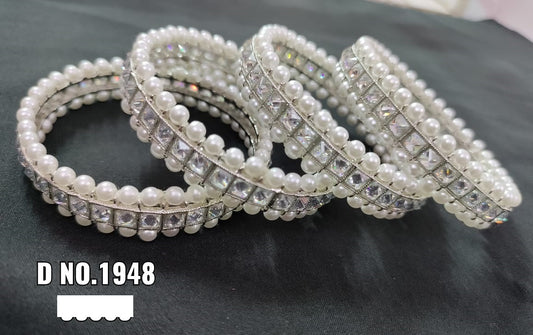 Rodium Pearl Polki Bangles Sku- 1948 rchiecreation