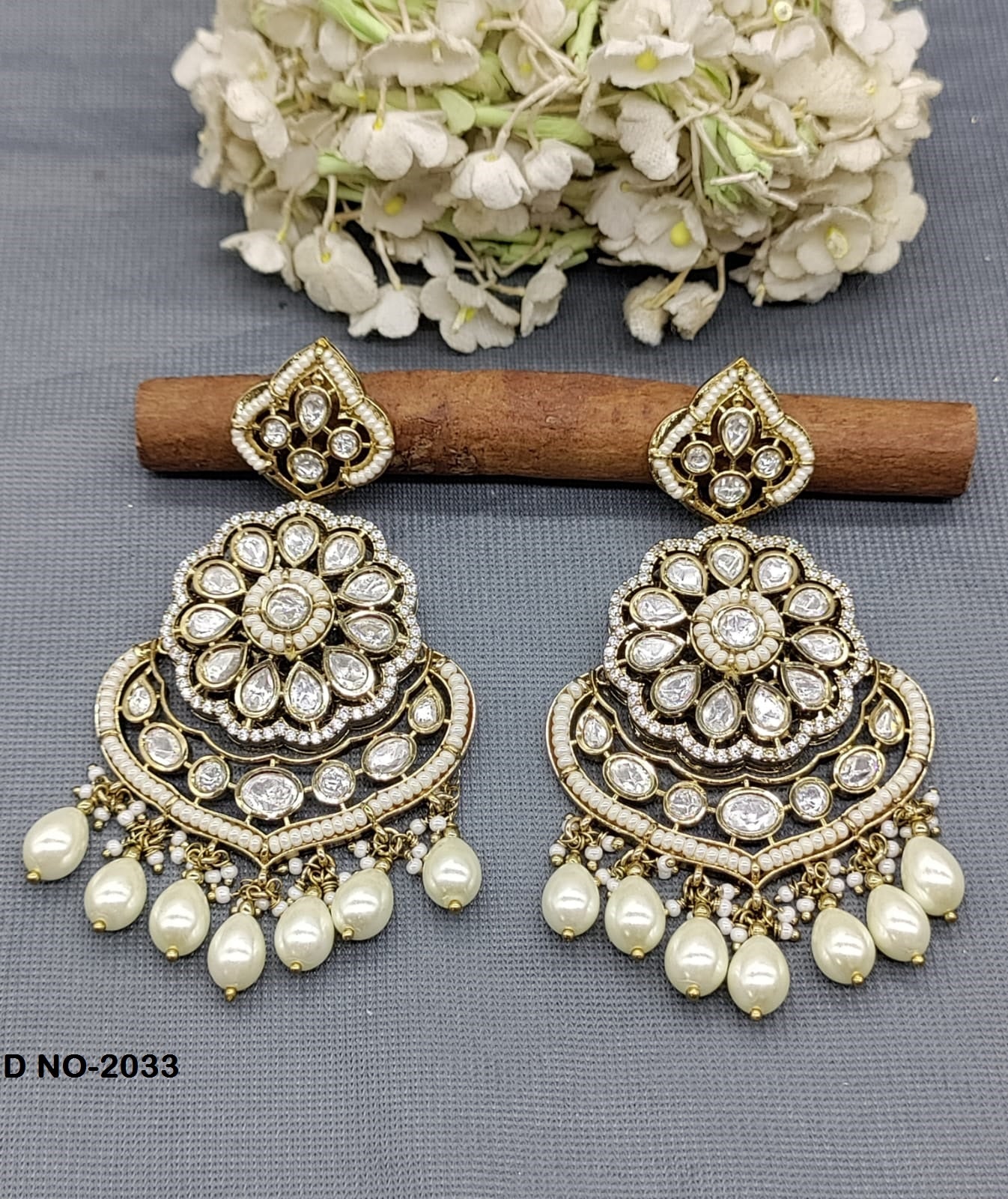 Moissanite kundan Earing SKU-2033 rchiecreation