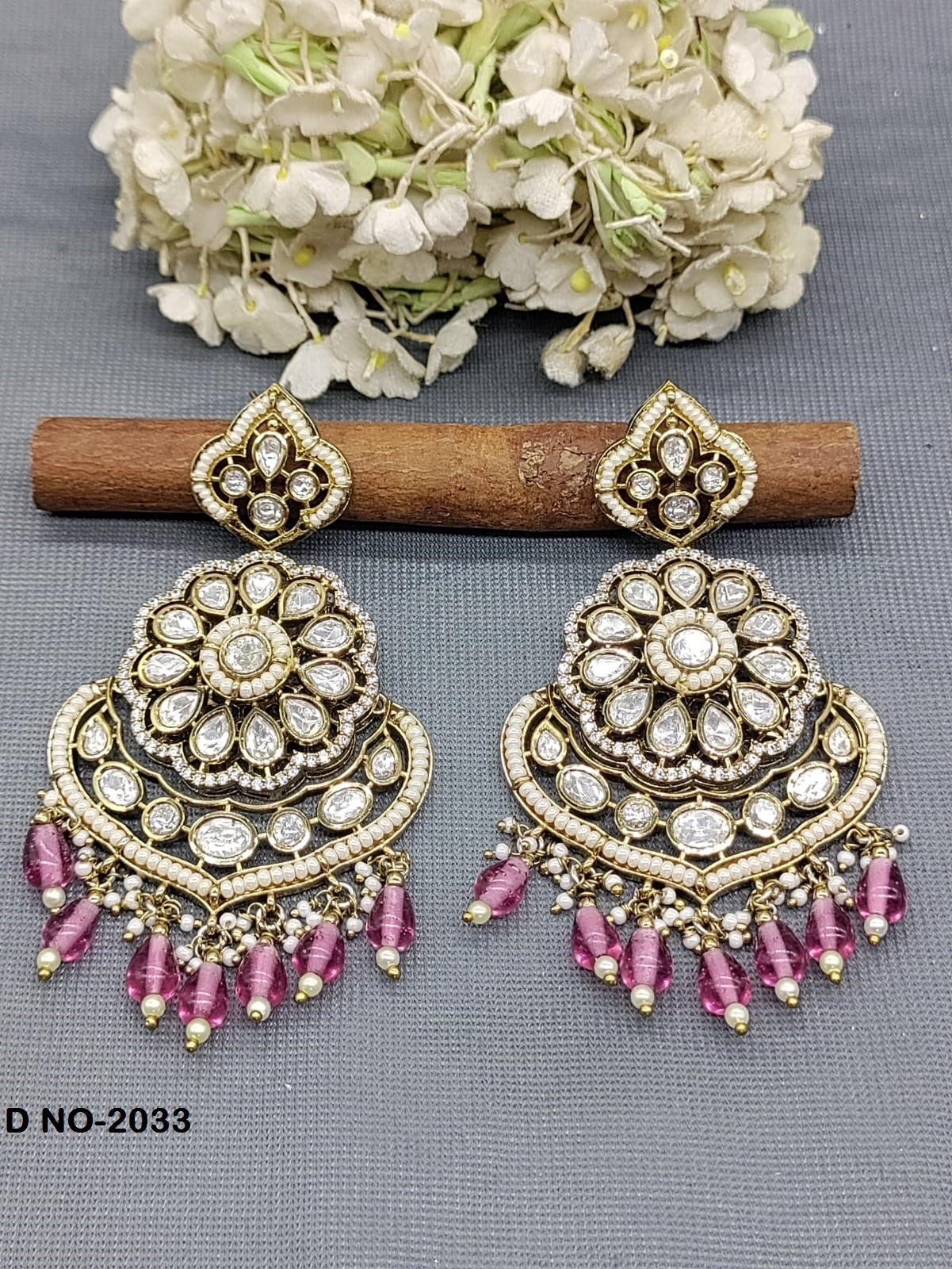 Moissanite kundan Earing SKU-2033 rchiecreation