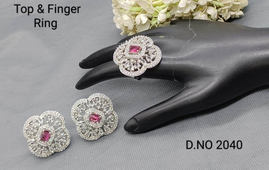 Cz Ad Rodium Top & Finger Ring Combo Sku 2040 rchiecreation