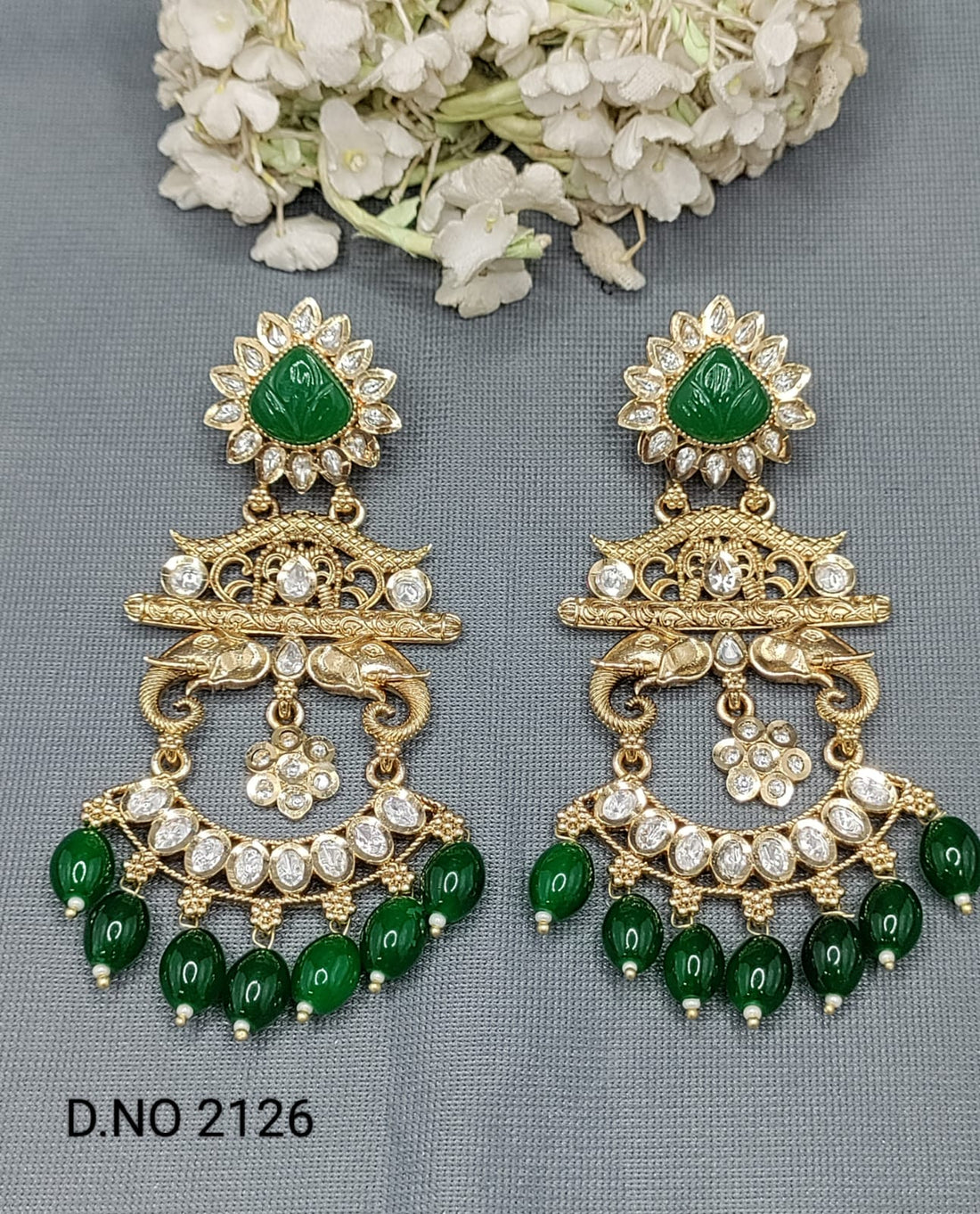 Golden Kundan Earing SKU-2126 rchiecreation