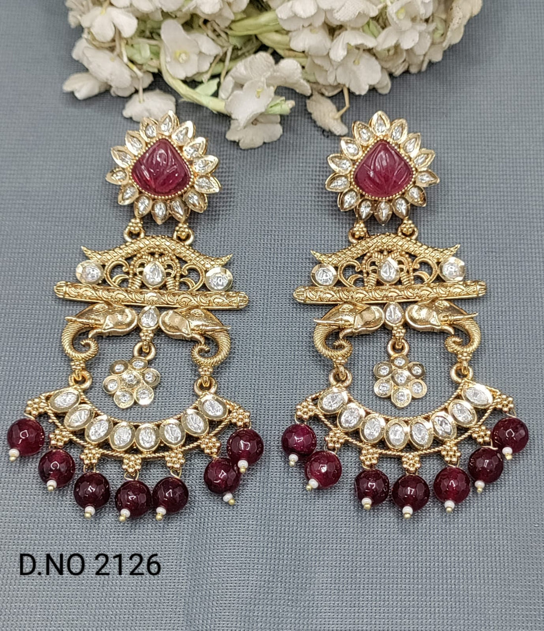 Golden Kundan Earing SKU-2126 rchiecreation