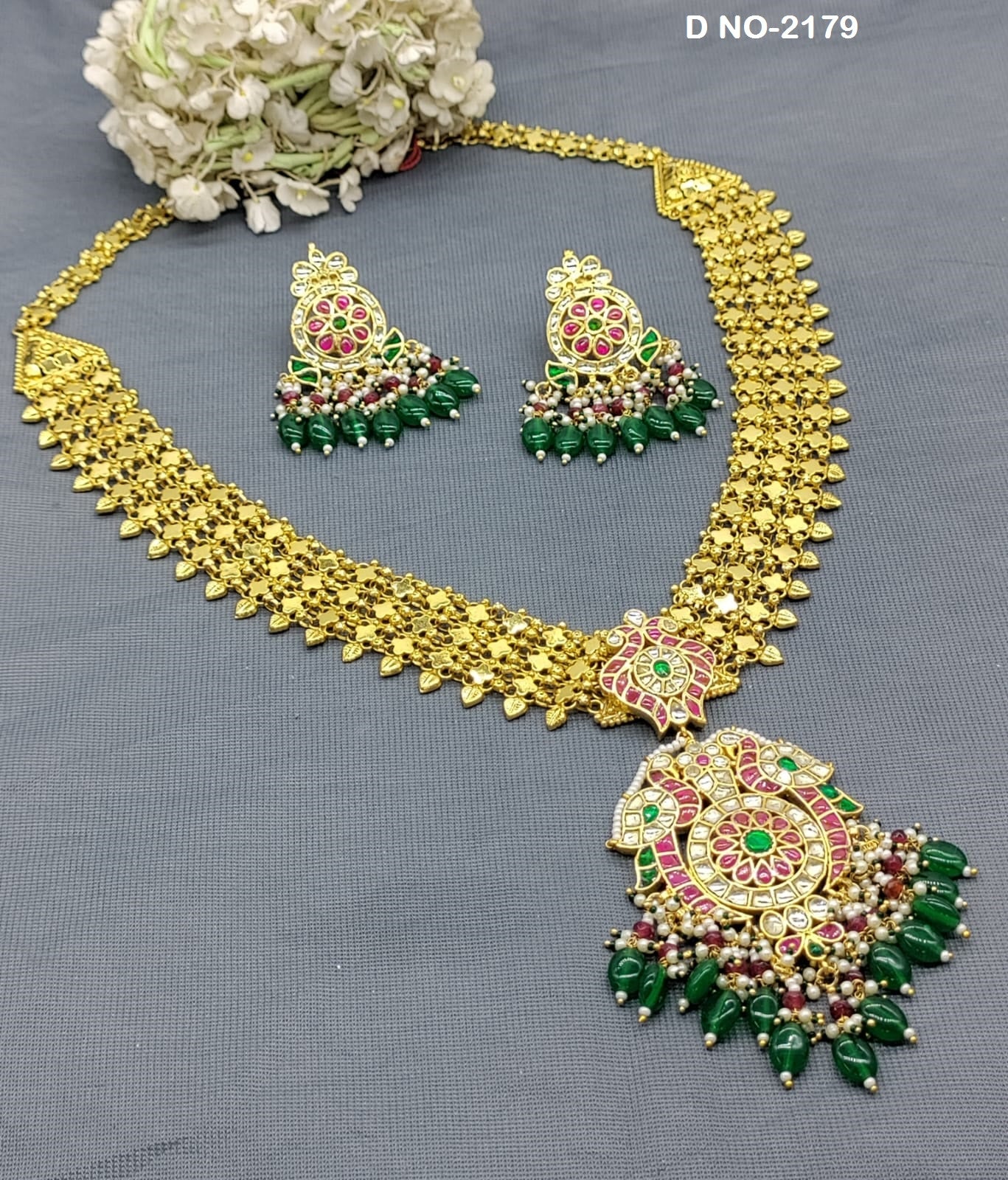 Pacchi Kundan  Long Necklace Set SKU-2179 rchiecreation