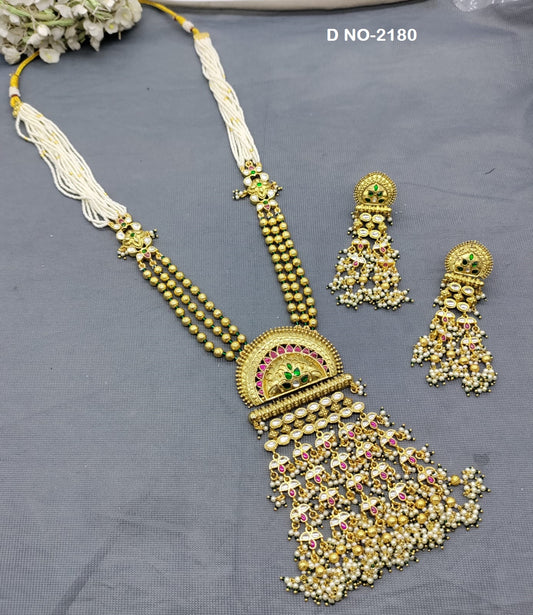 Pacchi Kundan Long Pearl Necklace SKU-2180 rchiecreation