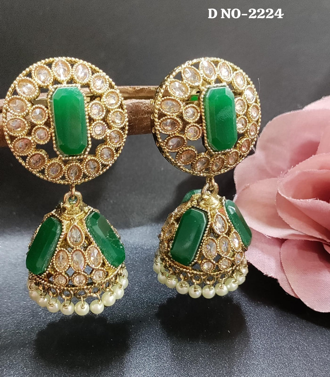 Mehandi Polki Zhumki Earing SKU-2224 rchiecreation