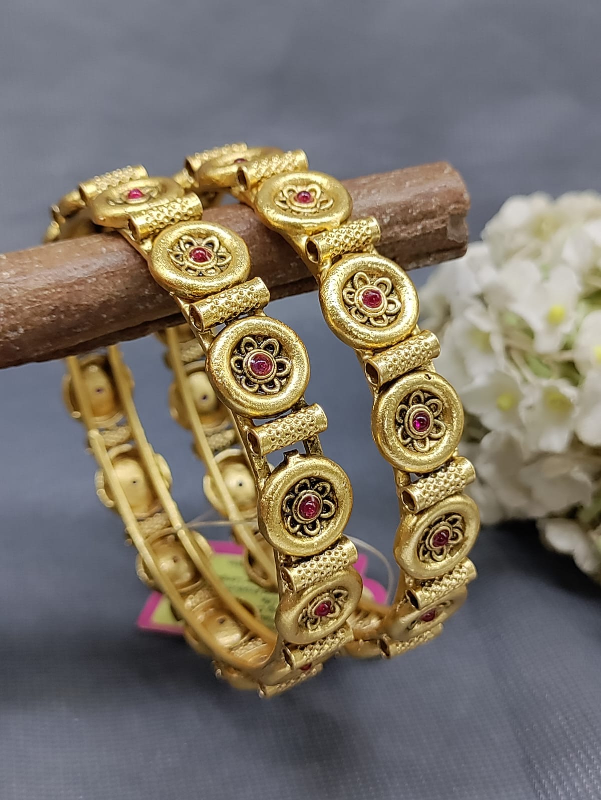 Antique Golden Matt Bangle SKU-3167 rchiecreation