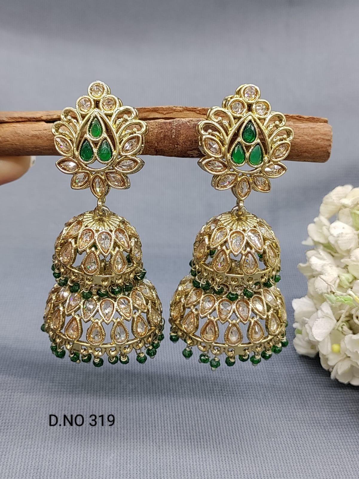 Polki Mehndi Jhumki Earring Sku 319 A4 rchiecreation