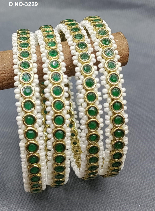 Green Polki Mehandi  Bangles Sku-3229 rchiecreation