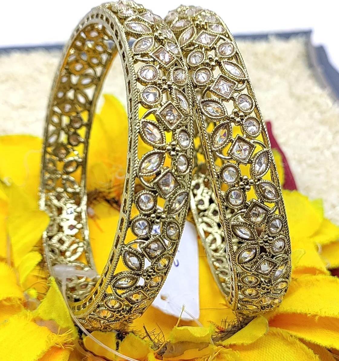 Beautiful Mehandi Polki Bangles Pink Sku- 3276 rchiecreation