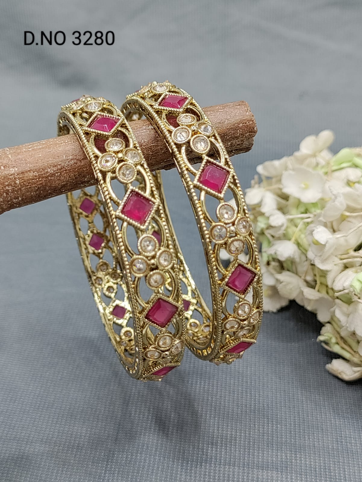 Mehandi Ruby Polki Bangle SKU-3280 rchiecreation