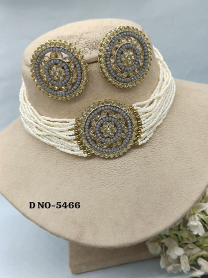 Polki Choker Necklace Mehndi Set Sku-5466 rchiecreation