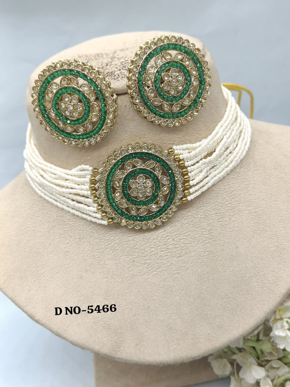 Polki Choker Necklace Mehndi Set Sku-5466 rchiecreation