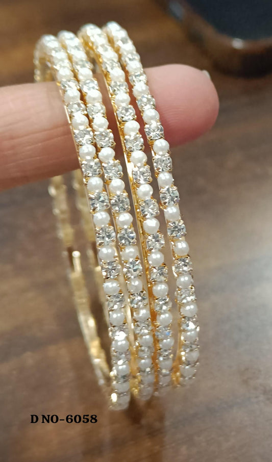 Stone Pearls jeco Bangles Golden White Sku-6058 rchiecreation