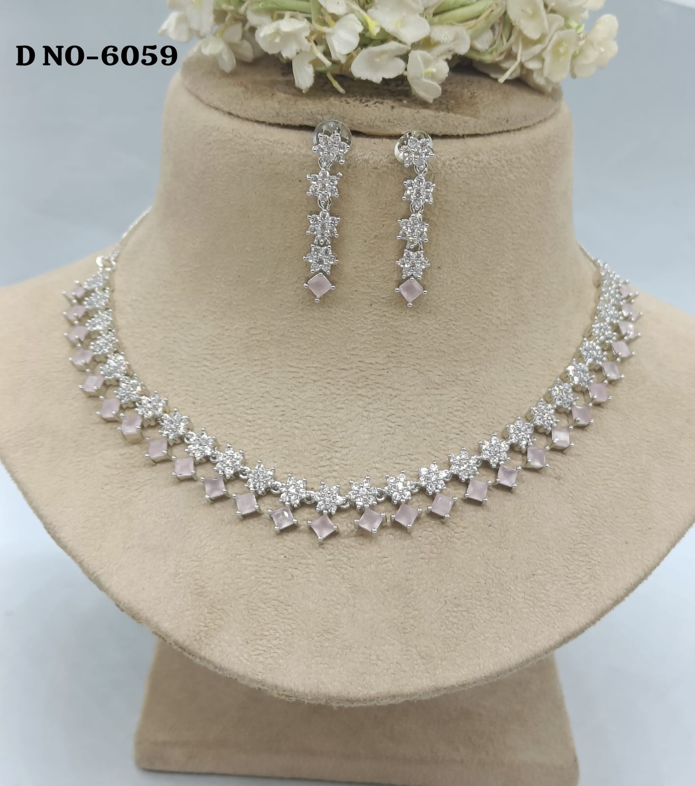 Cz ad Rodium  Necklace Sku 6059 rchiecreation