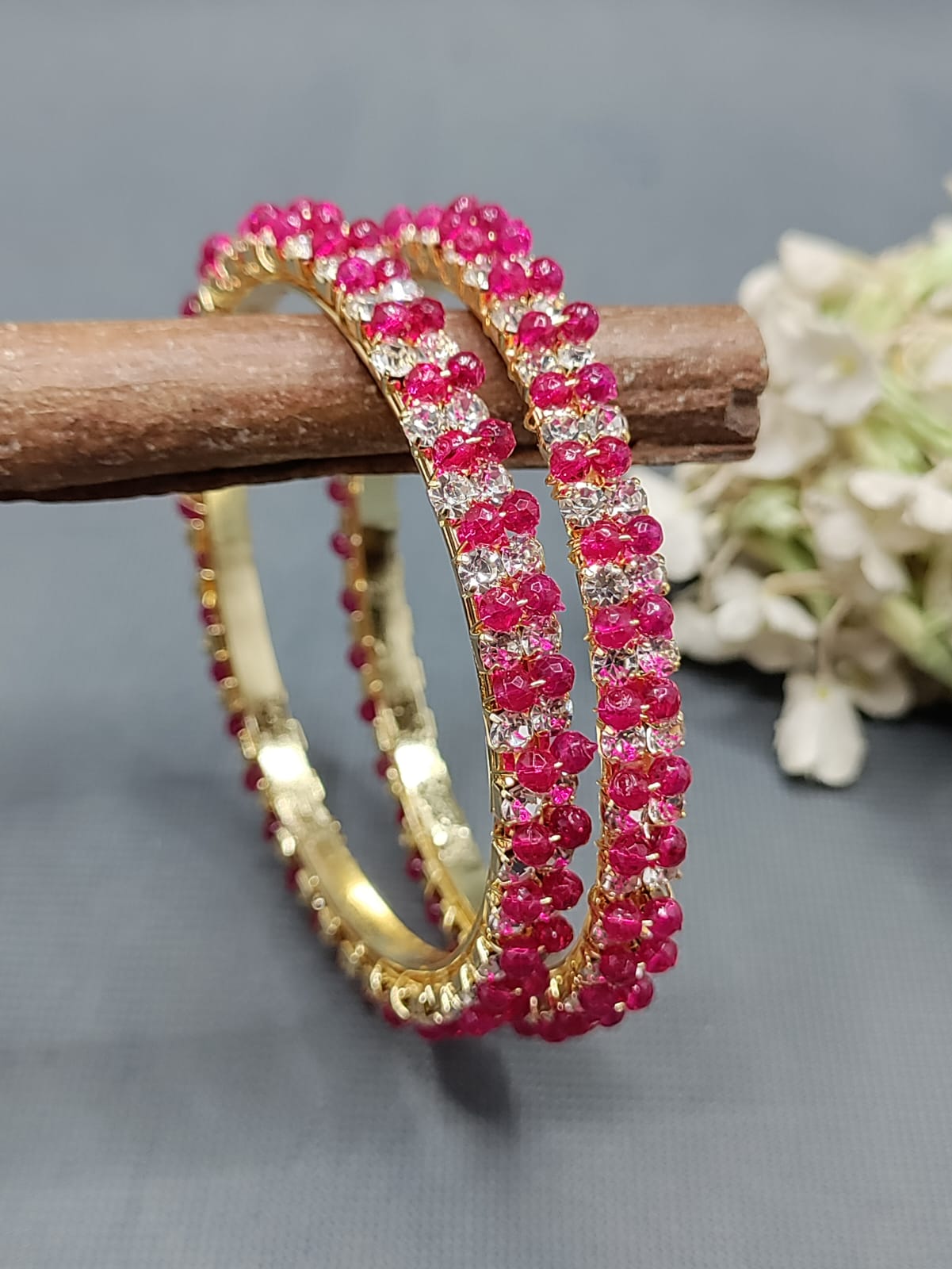 Golden Ruby Pearl Stone Bangle SKU-6061 rchiecreation