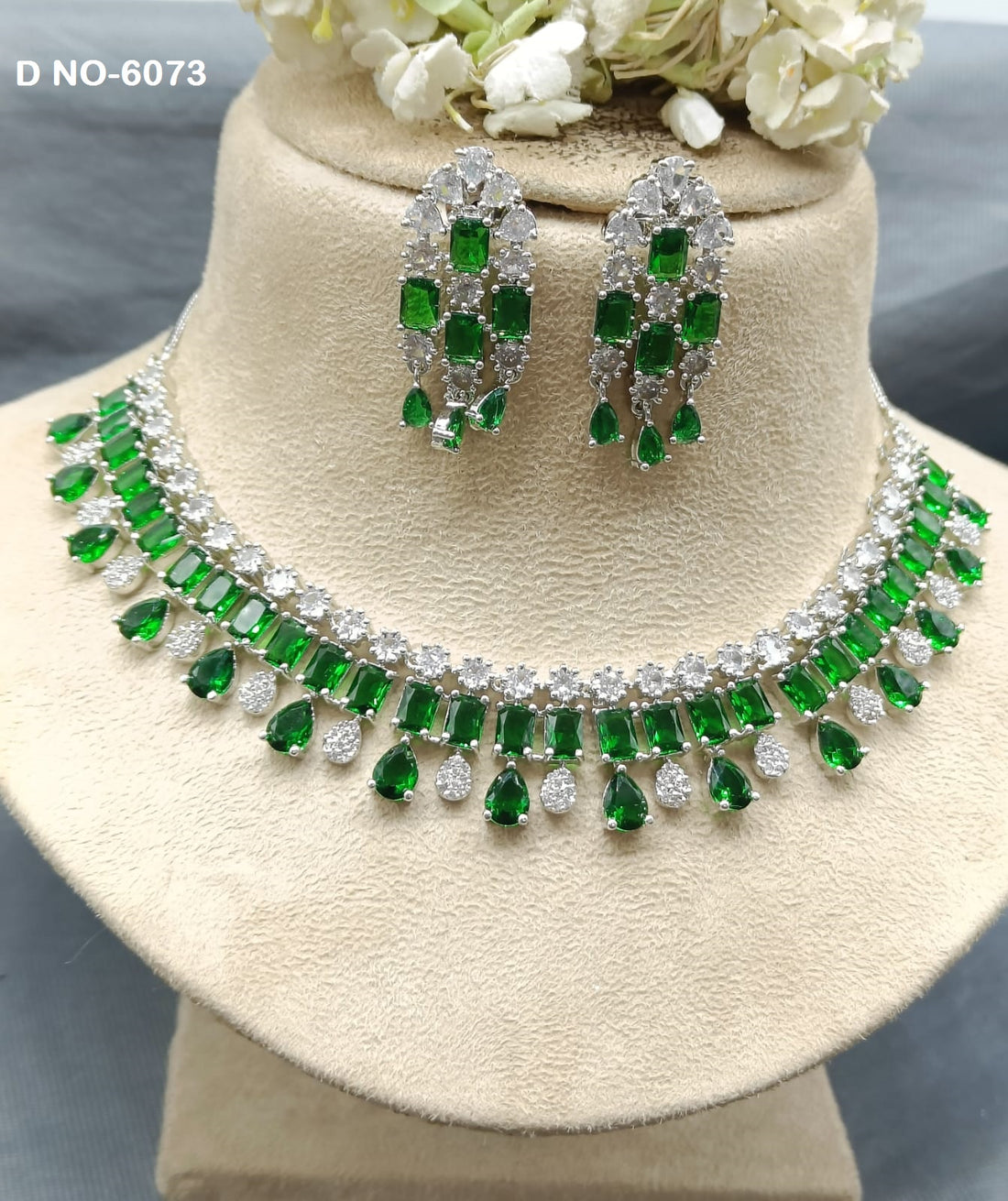 Rodium American Diamond Necklace Sku 6073 rchiecreation