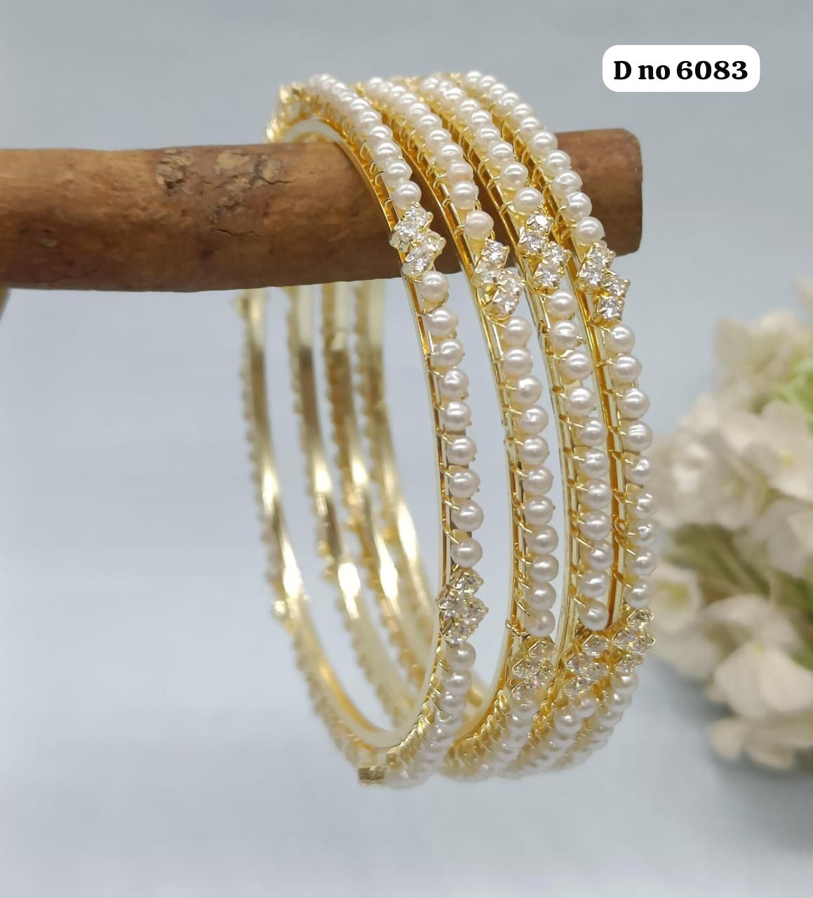 Pearl Golden Stone Bangles Sku-6083 rchiecreation