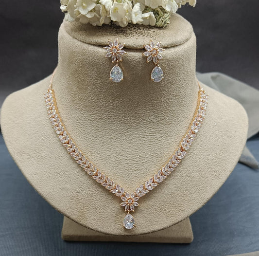 Cz Ad Rose Gold Necklace Sku-6086 rchiecreation