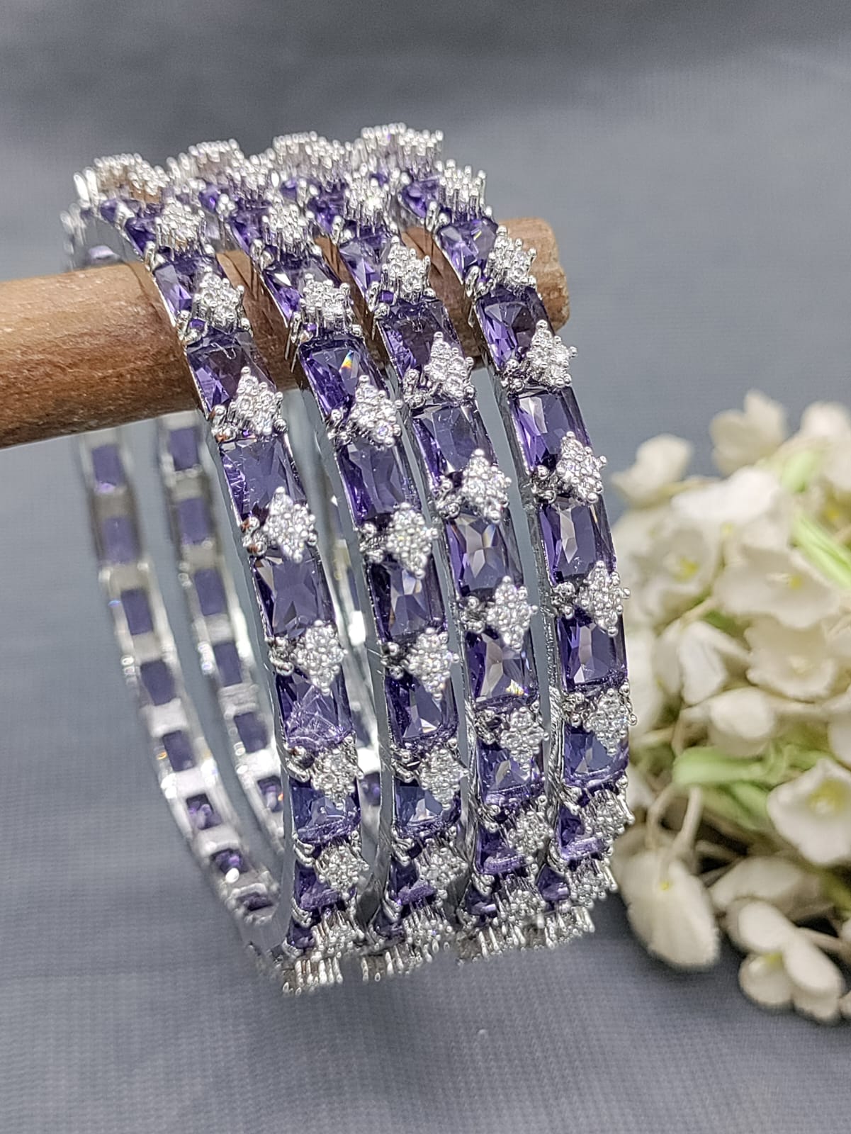 Cz Ad Rodium Purple Bangles Sku-6115 rchiecreation