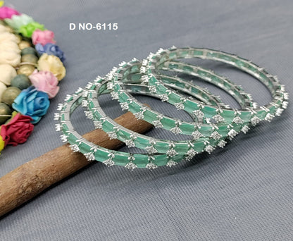 Cz Ad Rodium Mint Bangles Sku-6115 rchiecreation