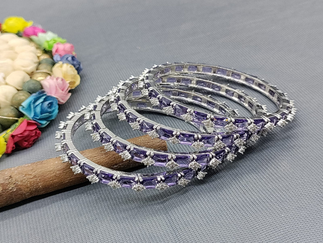 Cz Ad Rodium Purple Bangles Sku-6115 rchiecreation